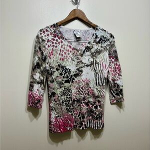 ✨$8 CLEAR-OUT✨ Chagall Vintage Abstract Animal Print 3/4 Sleeve Blouse Shirt